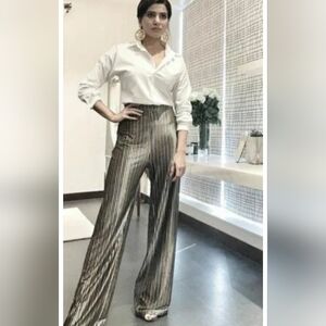 Like New Zara Wide Leg Multi Coloured Velvet Striped Pants -  Small